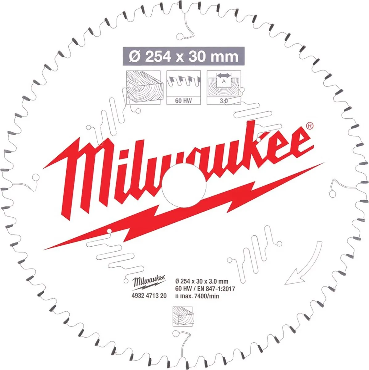 Milwaukee Cirkelzaagblad Hout 254mm 60T