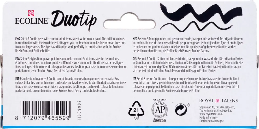 Ecoline Duotip Marker Set - 3 Stuks Zwart & Grijs