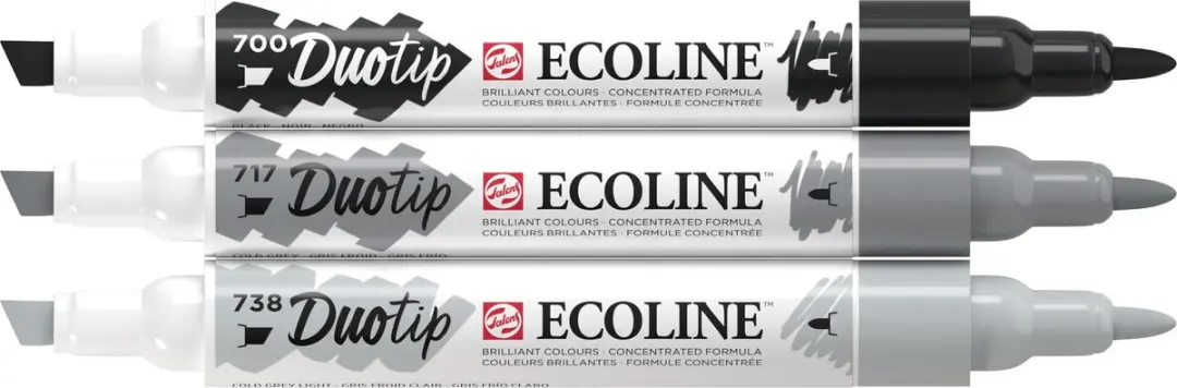 Ecoline Duotip Marker Set - 3 Stuks Zwart & Grijs