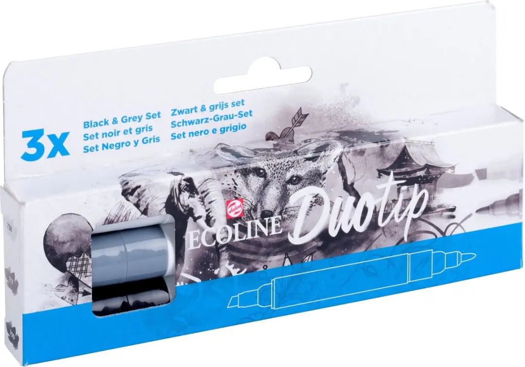 Ecoline Duotip Marker Set - 3 Stuks Zwart & Grijs - afbeelding 6 van 6