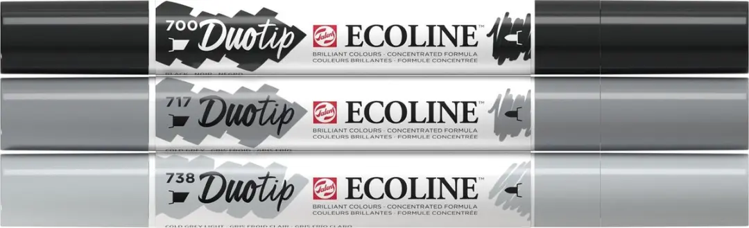 Ecoline Duotip Marker Set - 3 Stuks Zwart & Grijs