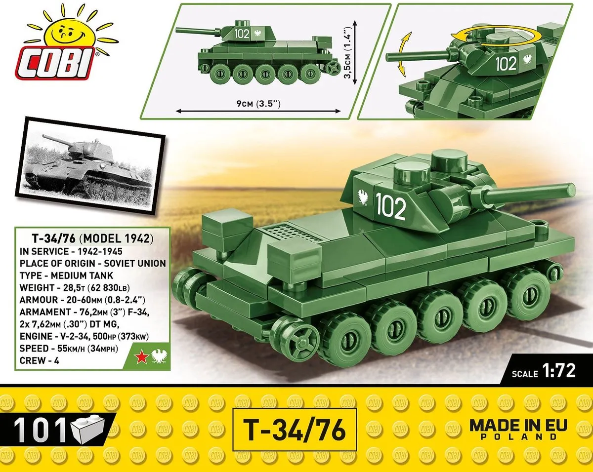 Cobi T-34/76 Tank - 101 Onderdelen - Meerkleurig