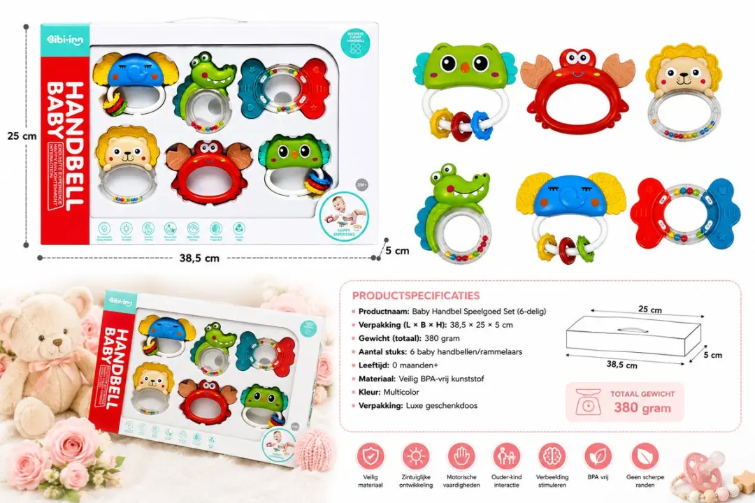 Ledy Toys Baby Handbel Rammelaar Set 6 Stuks - Kleurenmix