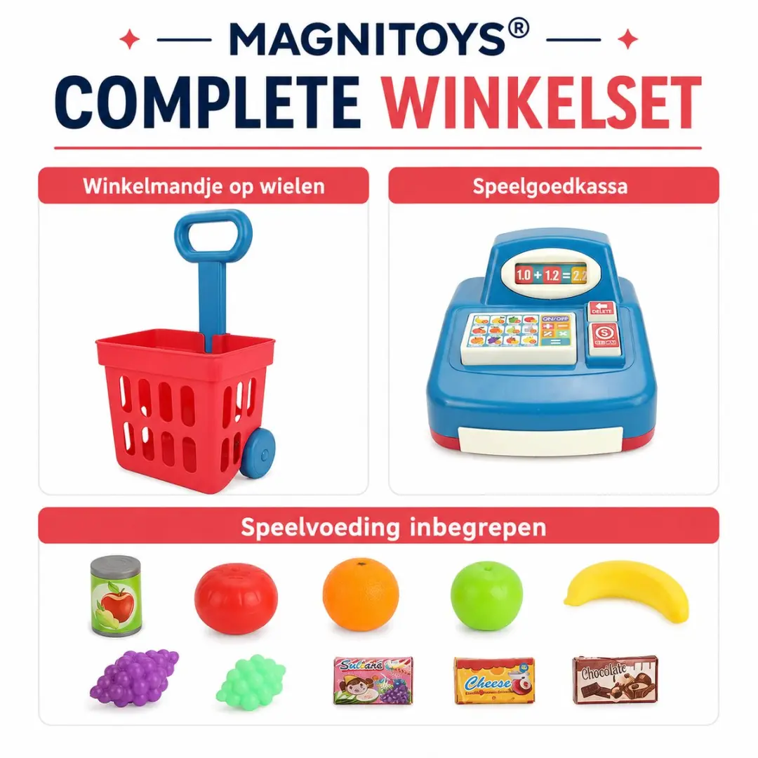 MagniToys Boodschappenkar Winkelmandje met Kassa