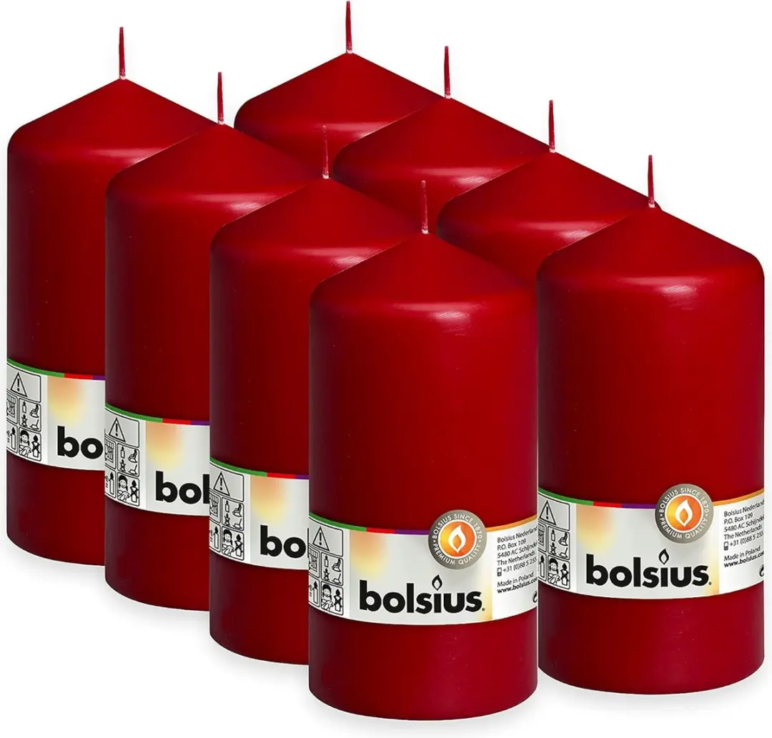 Bolsius 8 Stompkaarsen Bordeaux 15x8cm - 65 uur