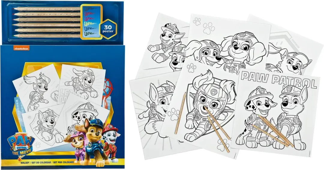 PAW Patrol Kleurboek - 30 Platen + 6 Potloden Blauw