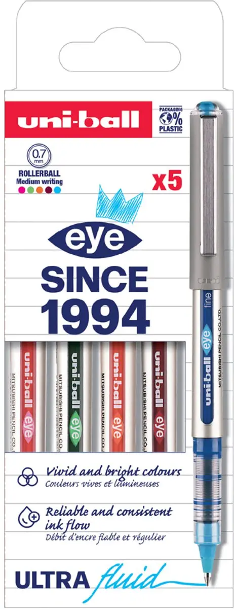 uni-ball Gelrollers eye fine UB157E - 5 Stuks - Multicolor