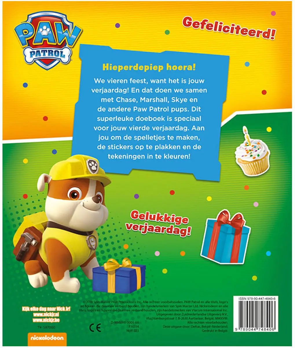 PAW Patrol Verjaardagsboek - 13 Pagina's - Groen/Geel