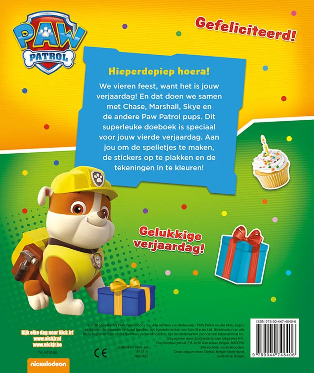 PAW Patrol Verjaardagsboek - 13 Pagina's - Groen/Geel