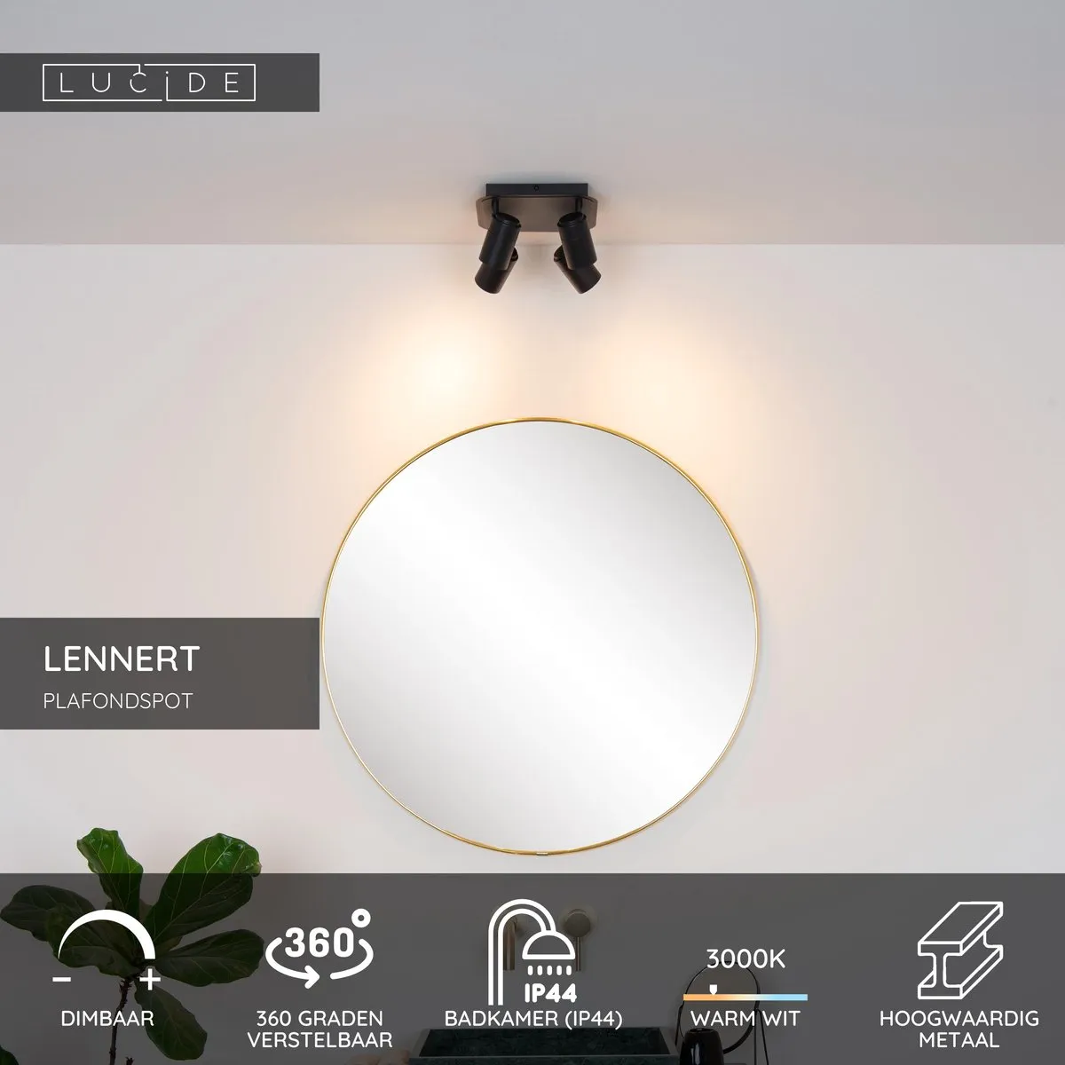Lucide Lennert Plafondspot LED 4x5W 3000K IP44 - Zwart