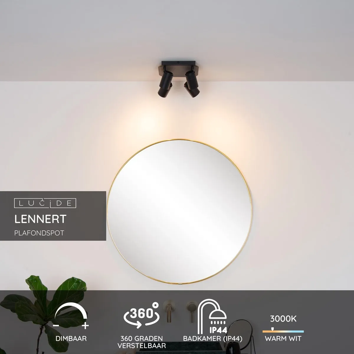 Lucide Lennert Plafondspot LED 4x5W 3000K IP44 - Zwart