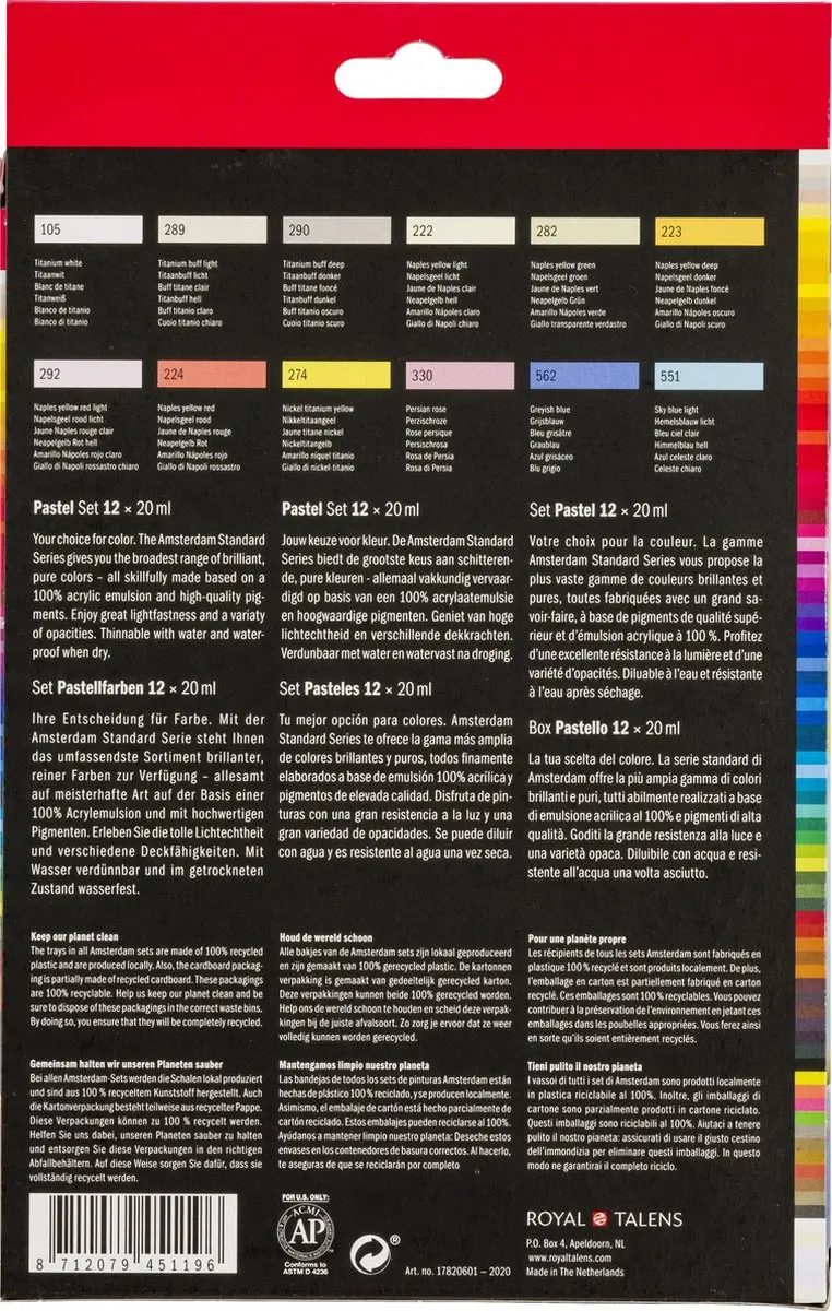 Amsterdam Standard Series Acrylverf Pastel Set - 12 Kleuren 20ml