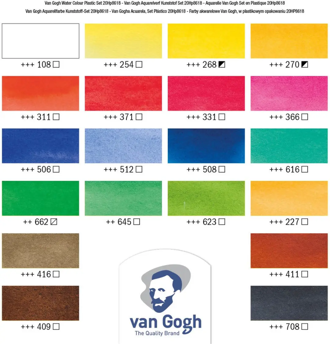 Van Gogh Aquarelverfset 20 Kleuren - 18x0.5ml + 2x10ml