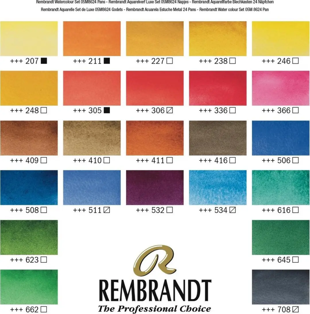 Rembrandt Aquarelverf Set 24 Kleuren - 24ml + Penseel