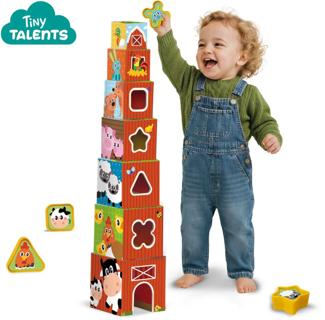 SES Creative Tiny Talents Stapelblokken Boerderijdieren - 15 Stuks - Meerkleurig