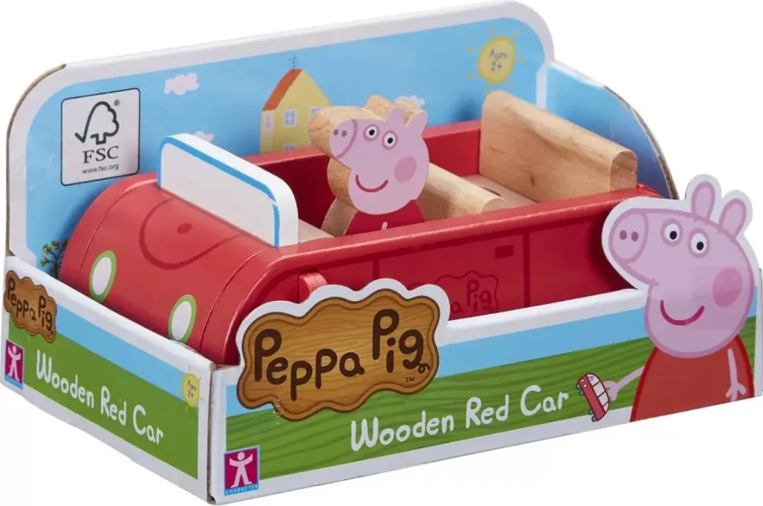 Peppa Pig Houten Speelgoedauto Junior 15,3x9,7cm - Rood - 2-delig - afbeelding 6 van 6