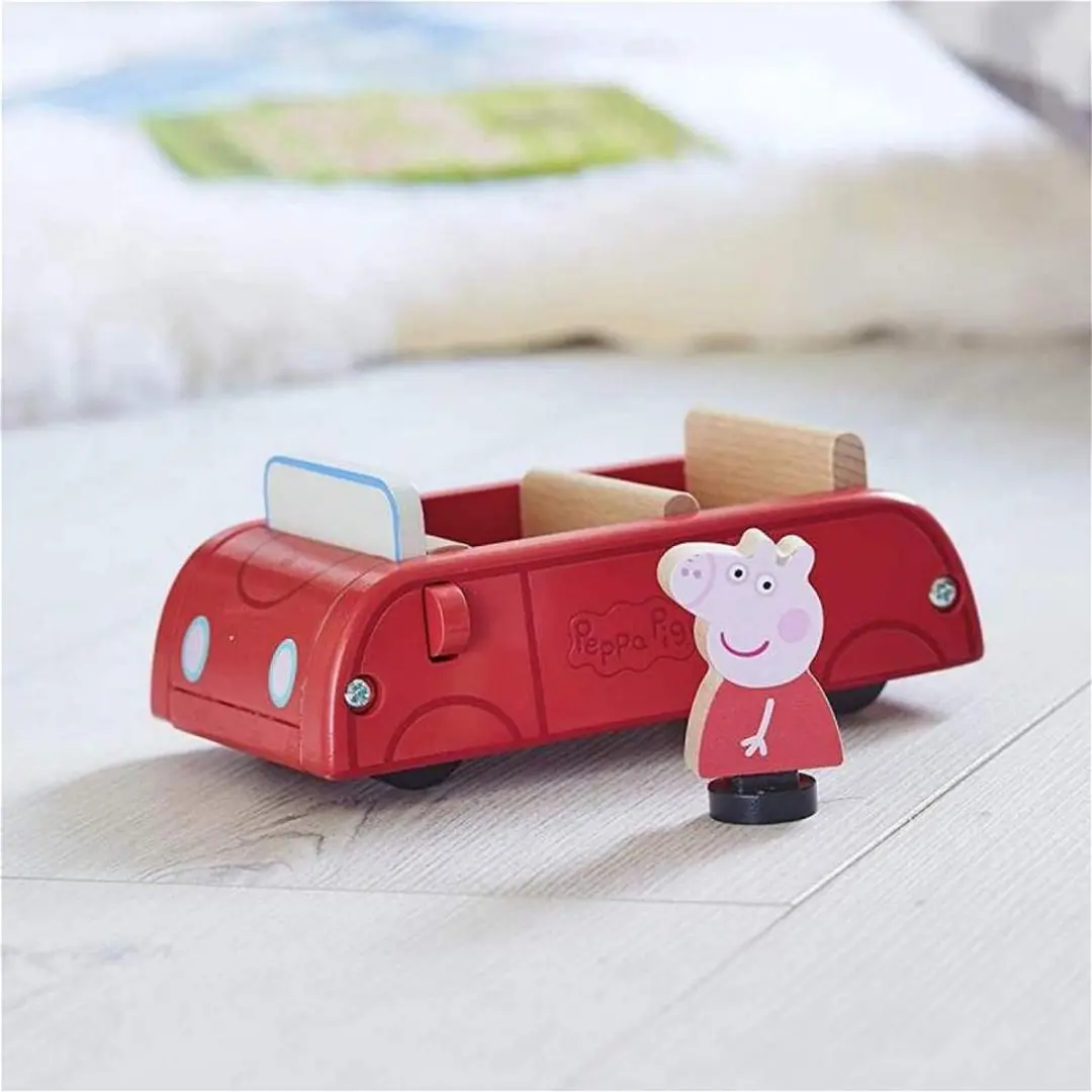 Peppa Pig Houten Speelgoedauto Junior 15,3x9,7cm - Rood - 2-delig