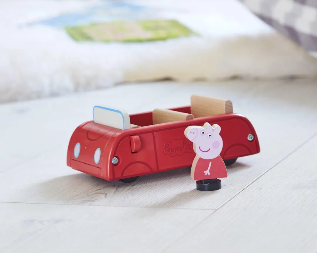 Peppa Pig Houten Speelgoedauto Junior 15,3x9,7cm - Rood - 2-delig