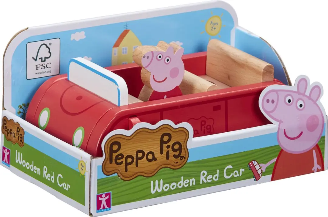 Peppa Pig Houten Speelgoedauto Junior 15,3x9,7cm - Rood - 2-delig