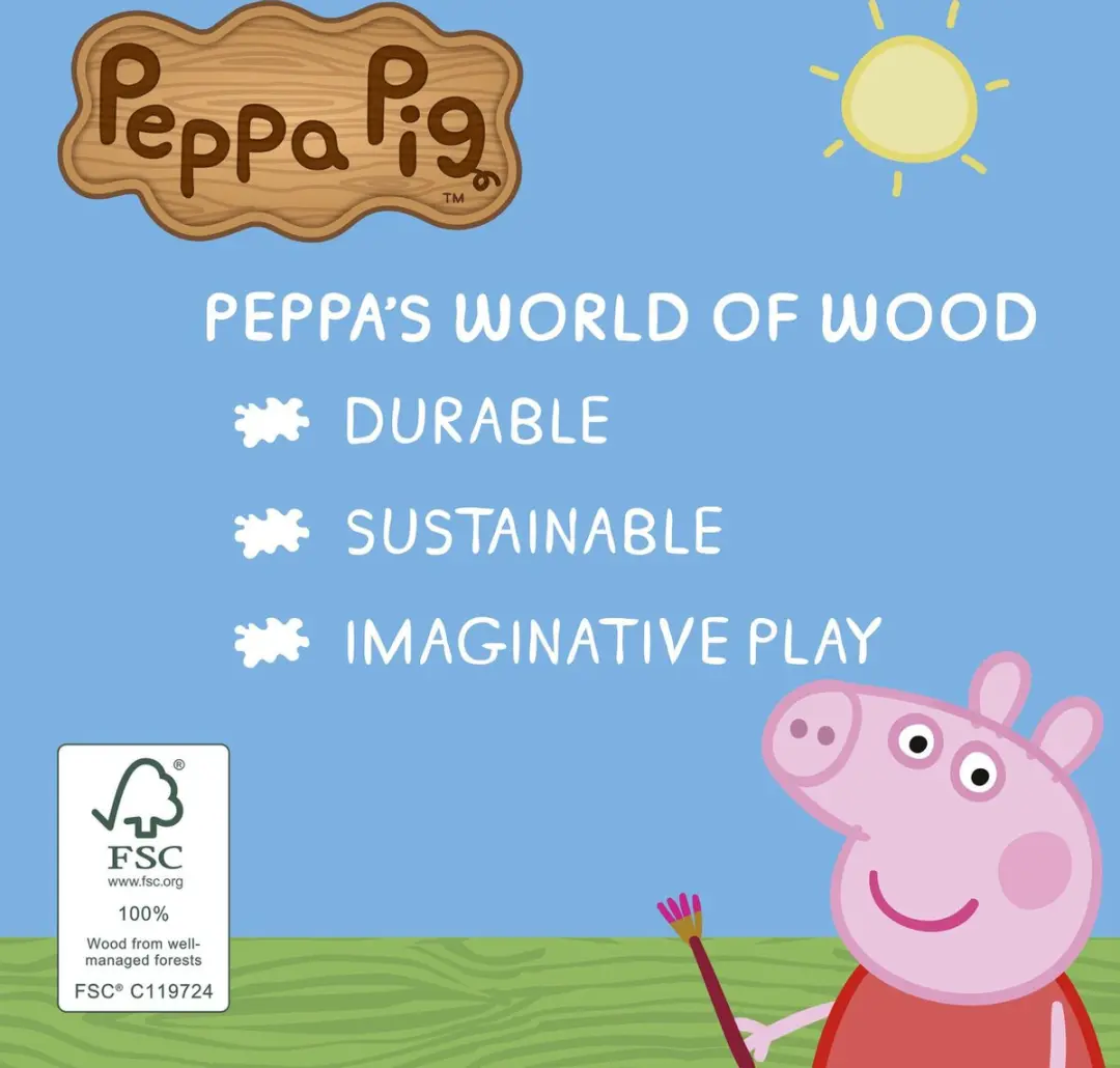 Peppa Pig Houten Speelgoedauto Junior 15,3x9,7cm - Rood - 2-delig