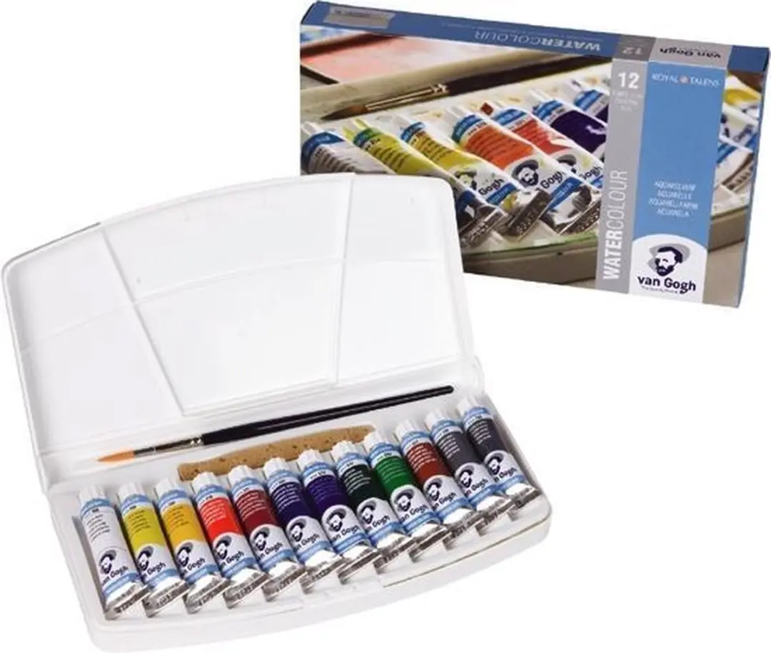 Van Gogh Waterverfset 12 Kleuren 10ml Tubes - met Penseel & Mengschaal