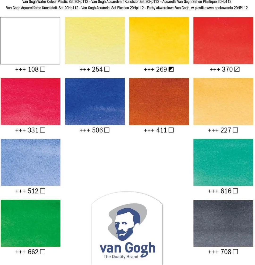 Van Gogh Waterverfset 12 Kleuren 10ml Tubes - met Penseel & Mengschaal