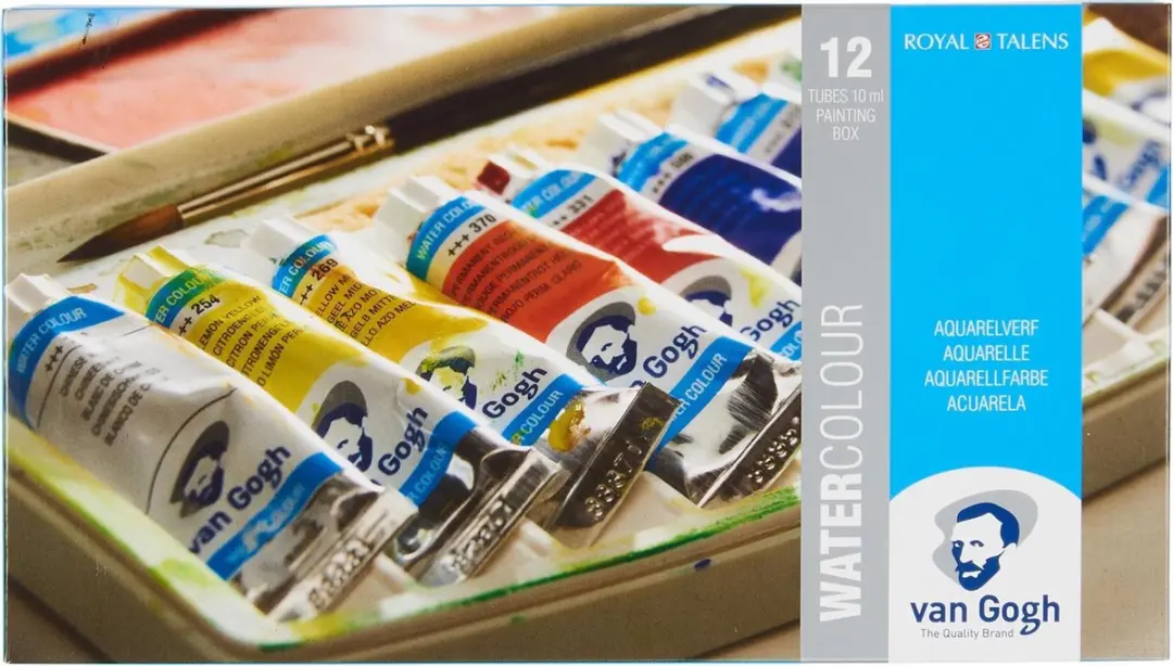 Van Gogh Waterverfset 12 Kleuren 10ml Tubes - met Penseel & Mengschaal