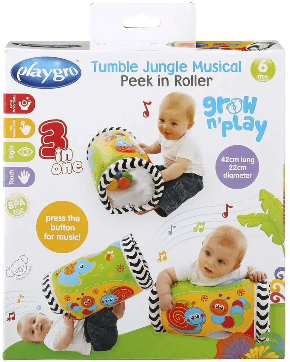 Playgro Tumble Jungle Musical Peek in Roller - Multicolor