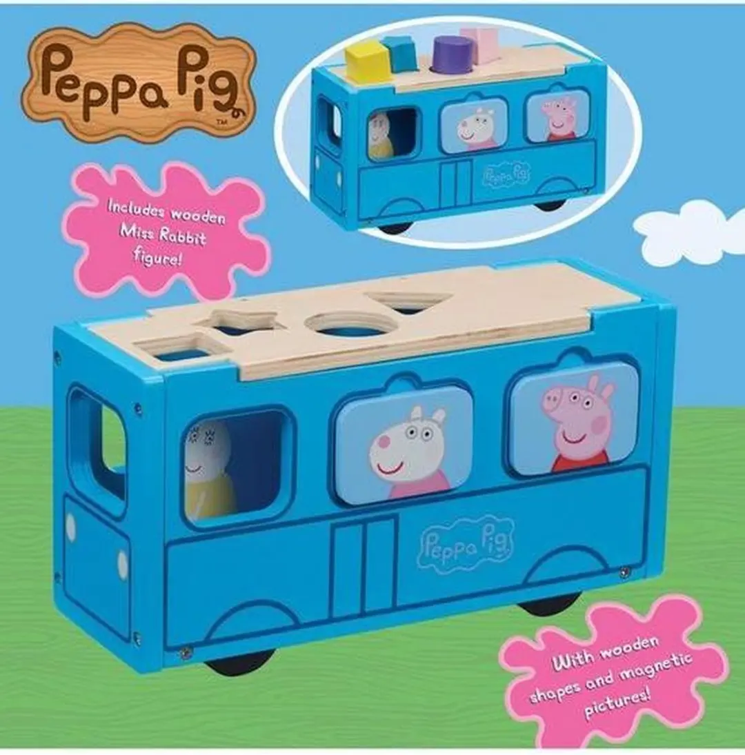 Peppa Pig Wood Play Schoolbus Sorter - Schoolbus Inclusief Vormenstoof - afbeelding 6 van 6