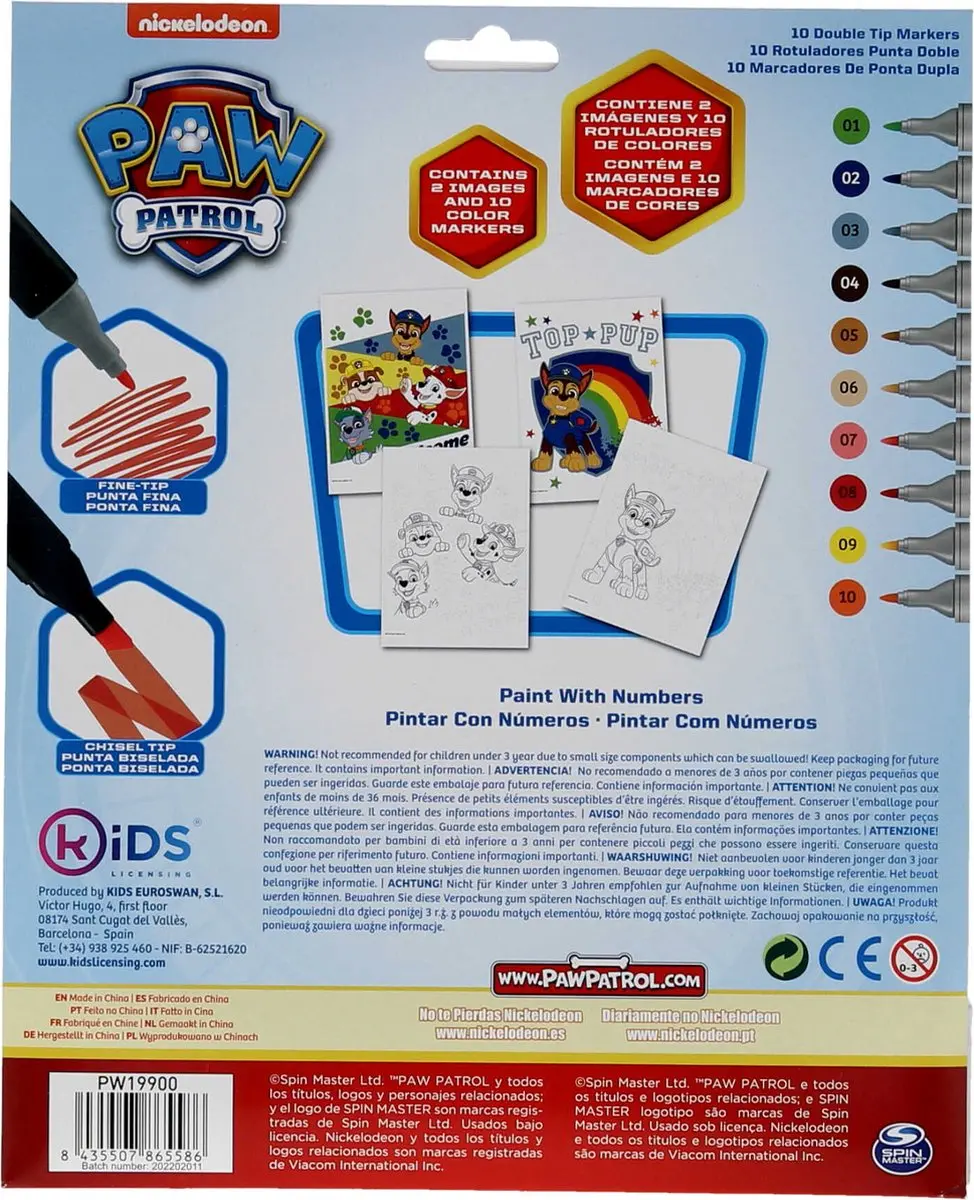 PAW Patrol Kleurboek met Nummers - 24 Pagina's - 10 Kleurtjes
