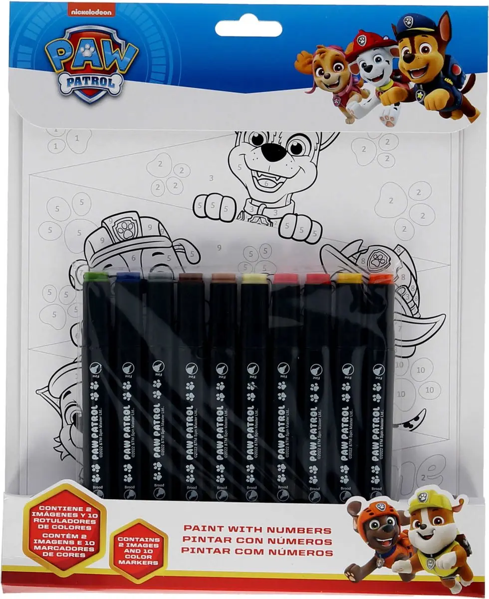 PAW Patrol Kleurboek met Nummers - 24 Pagina's - 10 Kleurtjes