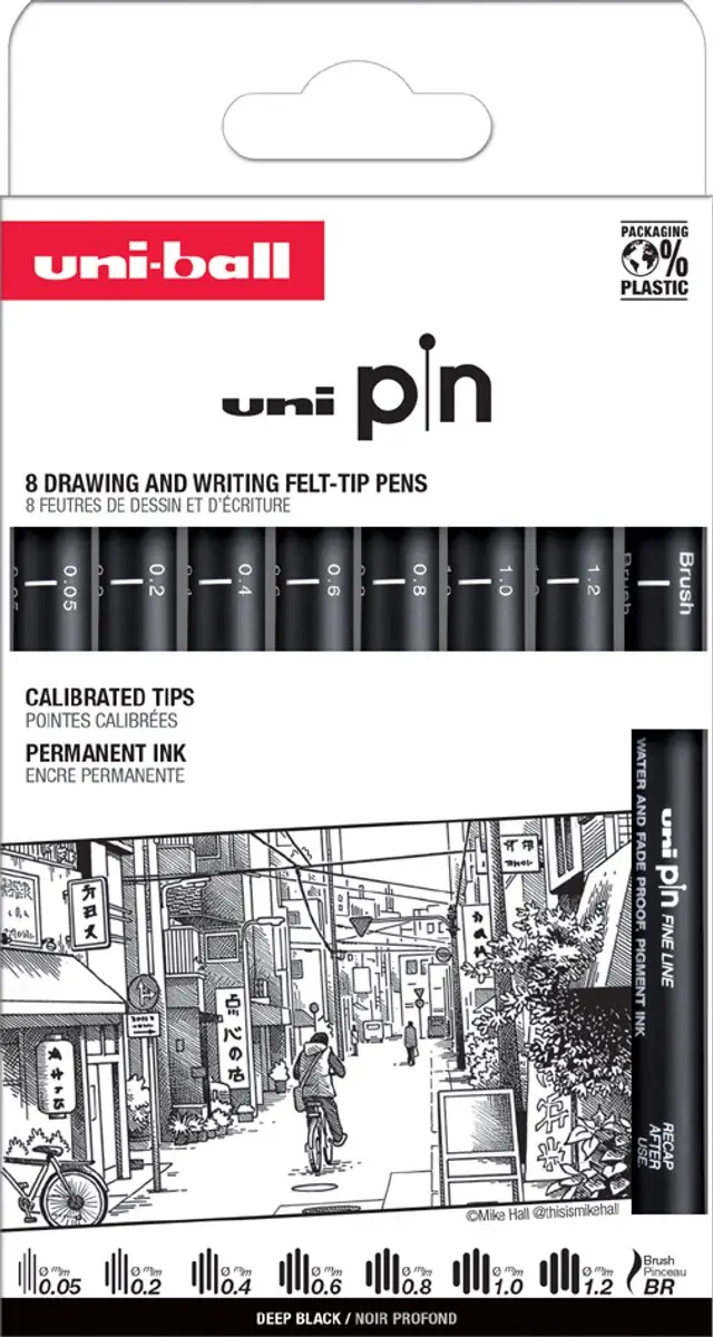 uni-ball Pin ASP8 Set - 5 Stuks - Zwart - Blauwe Inkt