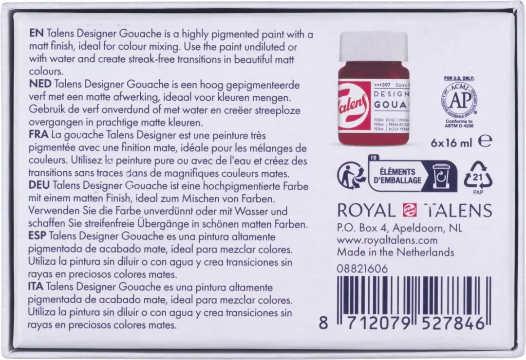 Talens Designer Gouache Colour Mixing Set 6x16ml