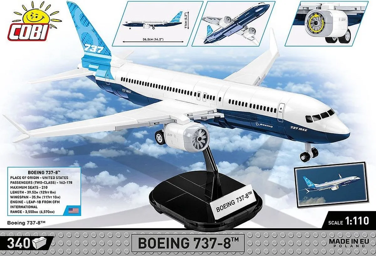 Cobi Boeing 737-8 Bouwpakket - 340 Stukken - Meerkleurig - afbeelding 6 van 6