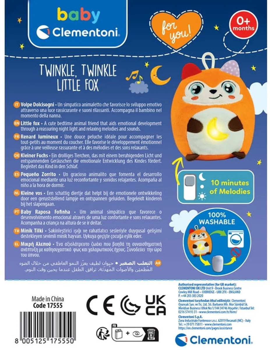 Clementoni Twinkle Twinkle Babyknuffel Nachtlampje - Klein Vosje - Oranje