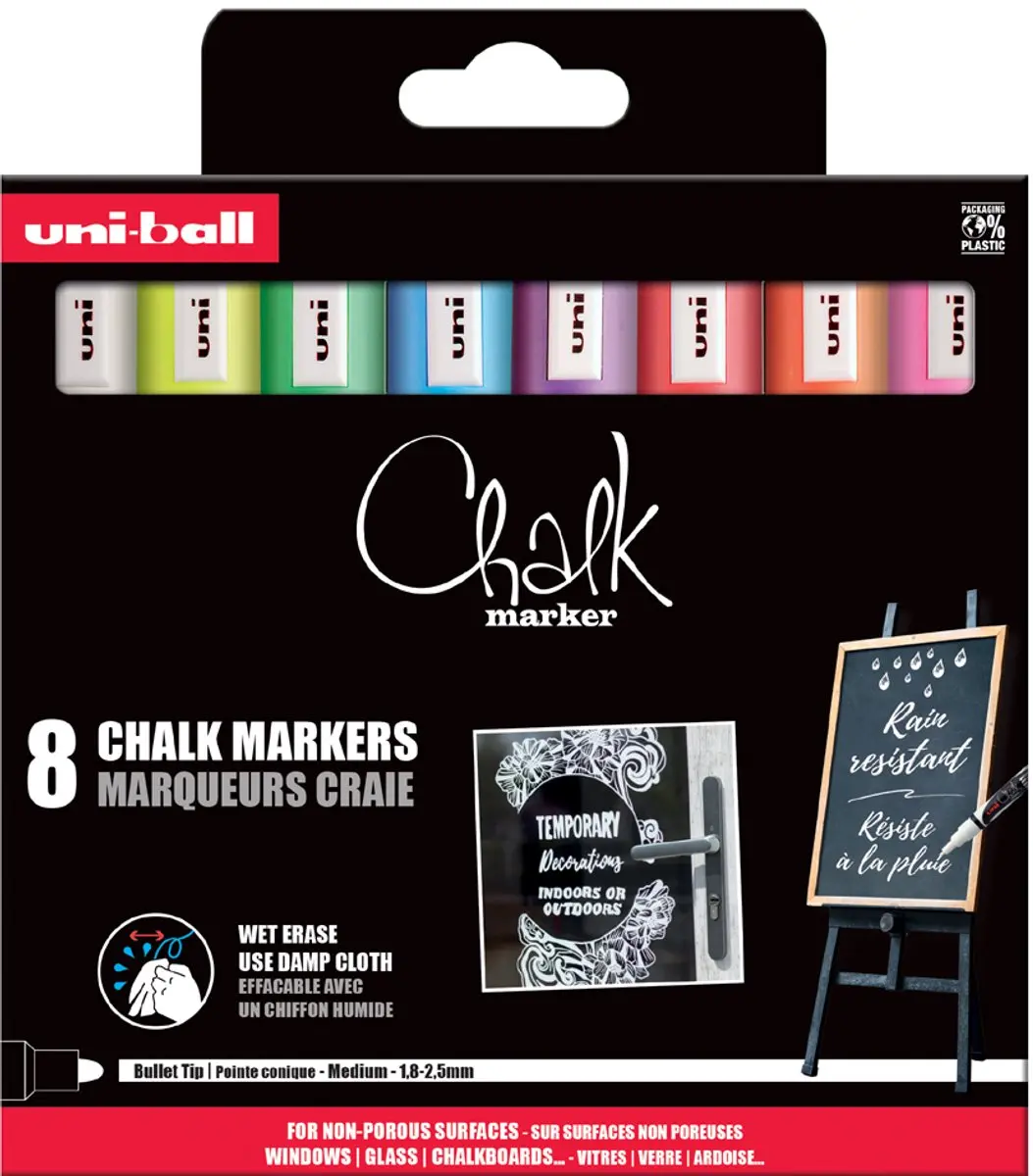 uni-ball Chalk PWE-5M Witte Krijtmarkers - 4 Stuks