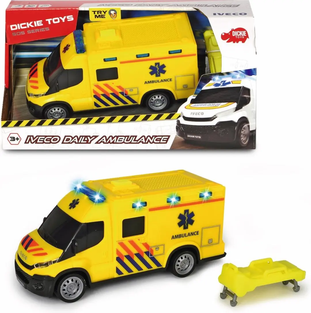 Dickie Toys Iveco Ambulance 18cm - Licht & Geluid - Geel/Zwart