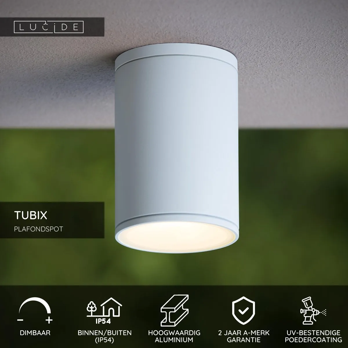 Lucide Tubix Plafondspot Ø10,8cm - 1xE27 - IP54 - Wit
