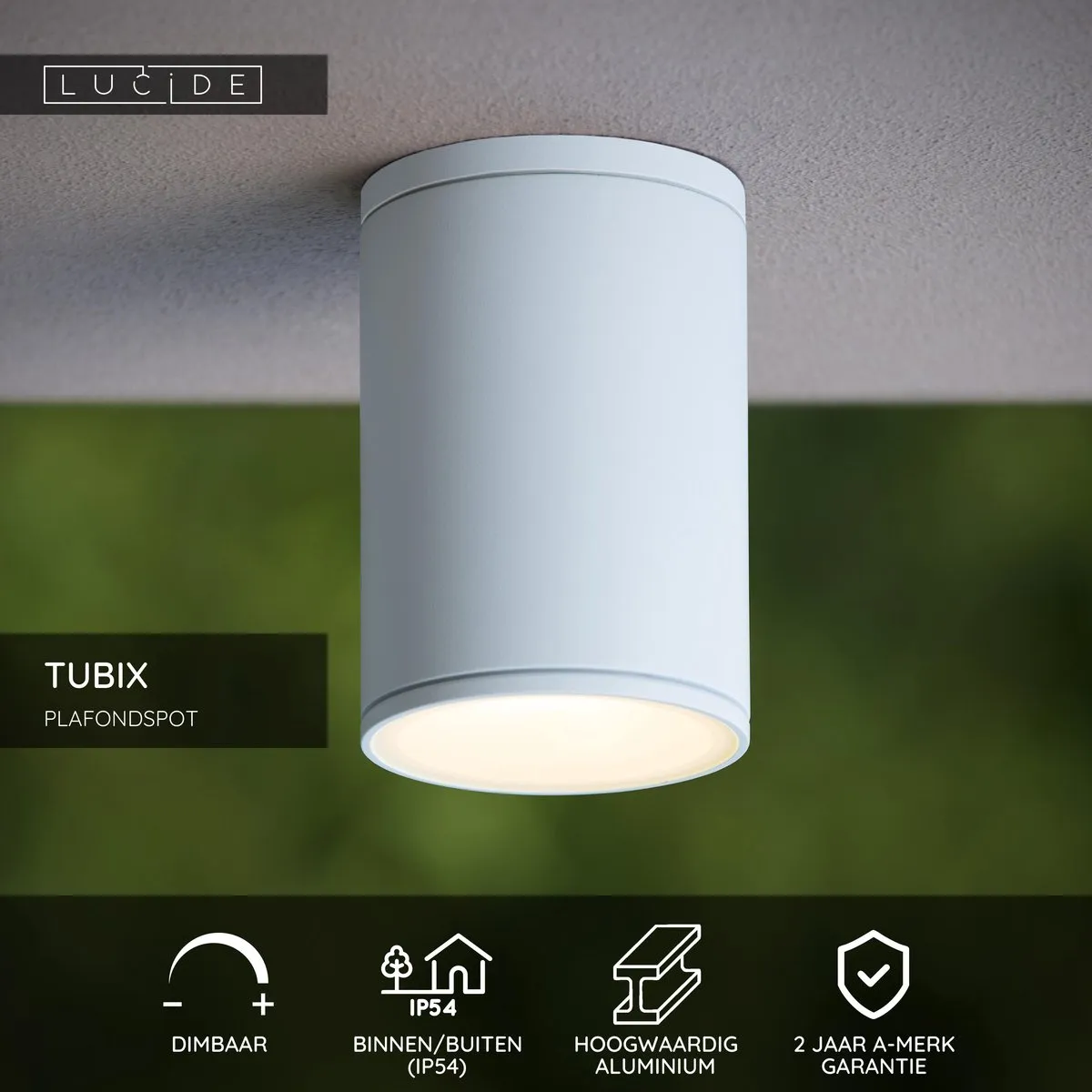 Lucide Tubix Plafondspot Ø10,8cm - 1xE27 - IP54 - Wit