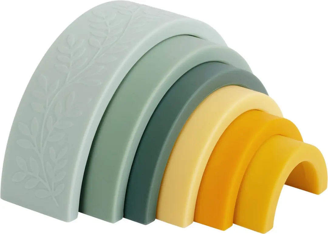 A Little Lovely Company Siliconen Regenboog Stapelspeelgoed - 6 Stuks - Sage