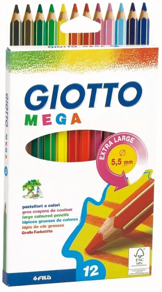 Fila Giotto Mega Potloden - 12 Stuks - Meerkleurig