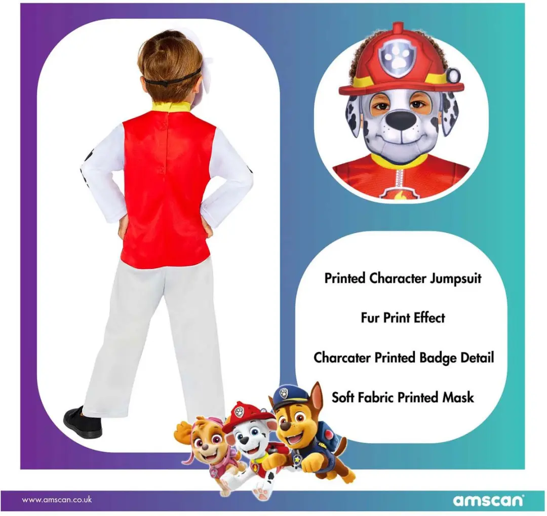 PAW Patrol Marshall Verkleedkleding - Rood/Wit - 3-4 jaar