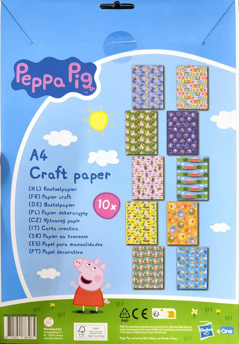 Peppa Pig Knutselpapier A4 - 20 Kleuren - 10 Stuks