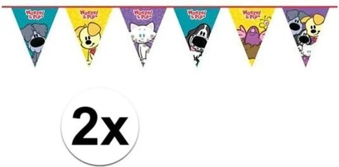 Woezel en Pip Themafeest Vlaggenlijn 4m - 2 Stuks - Multi