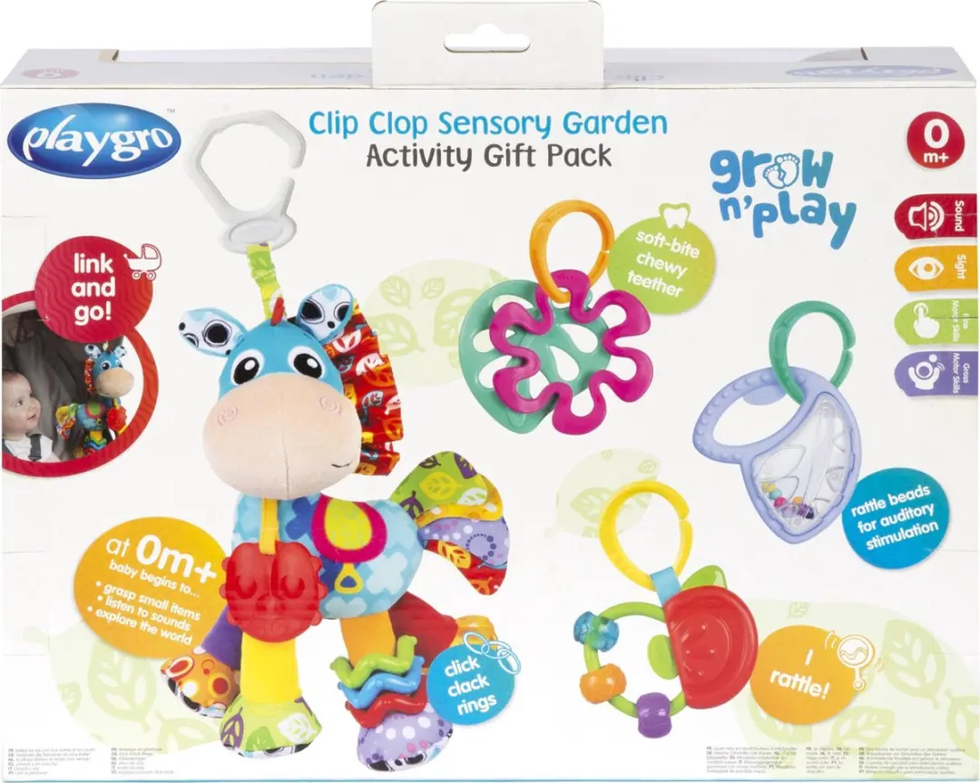 Playgro Geschenkset Clip Clop Paard - 3 Bijtpseeltjes - 3 Ringen - Multi