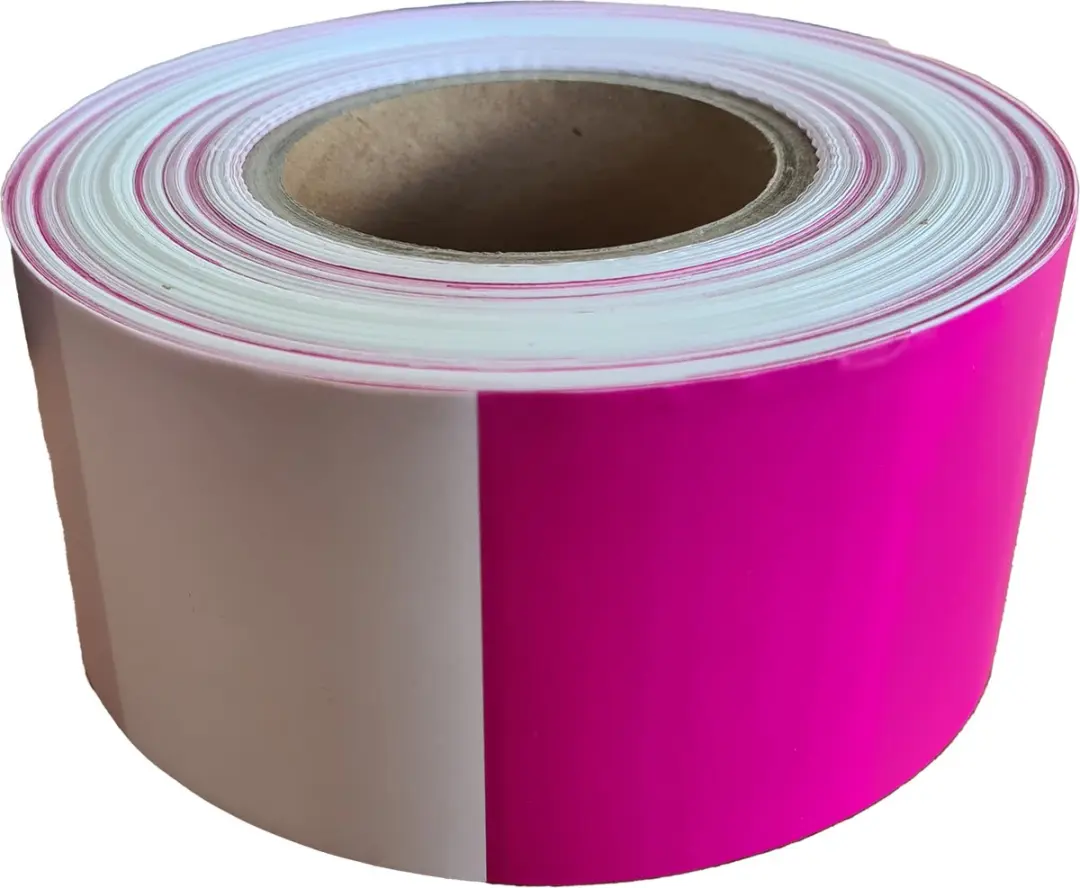 Kortpack Afzetlint 75mm x 250m - Roze/Wit - 60my - Waarschuwingslint
