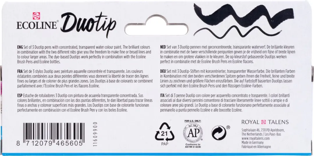 Ecoline Duotip Marker Set - 3 Stuks Basis Kleuren