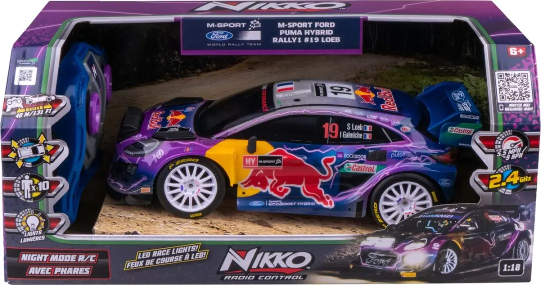 NIKKO RC Auto Rally Night Mode M-Sport Ford Puma #19 - 1:18 - Blauw/Paars