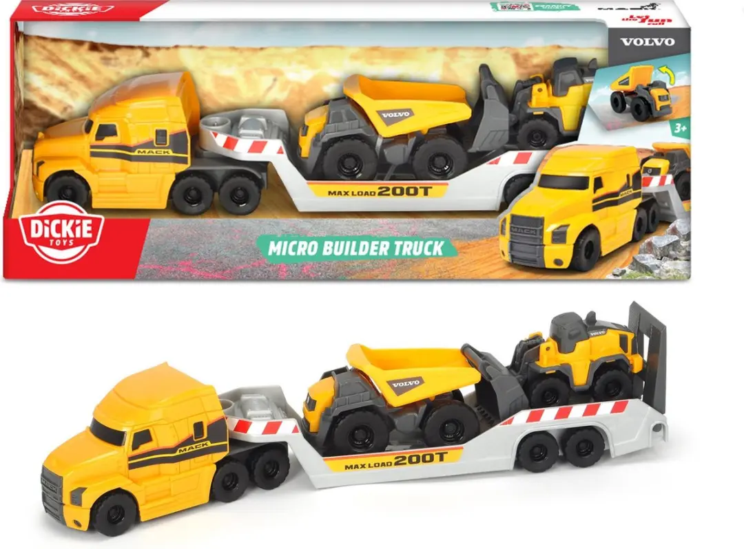 Dickie Toys Mack/Volvo Micro Constructie Speelgoedvoertuig 32cm Geel