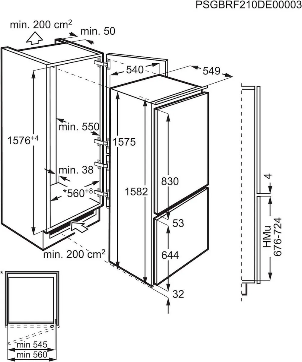 AEG TS5S161ES Inbouw Koelvriescombinatie 233L - Wit